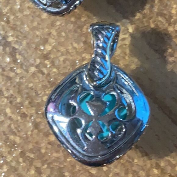 Heavy Duty Sterling Silver with Turquoise Pendant and Post Earring Set - Picture 4 of 13